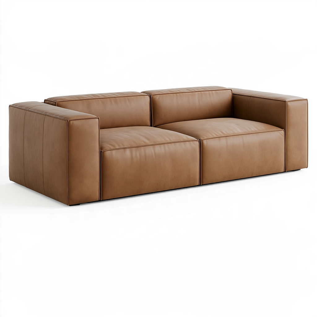 Canapé 3 places 220 cm marron revêtement aspect cuir style contemporain