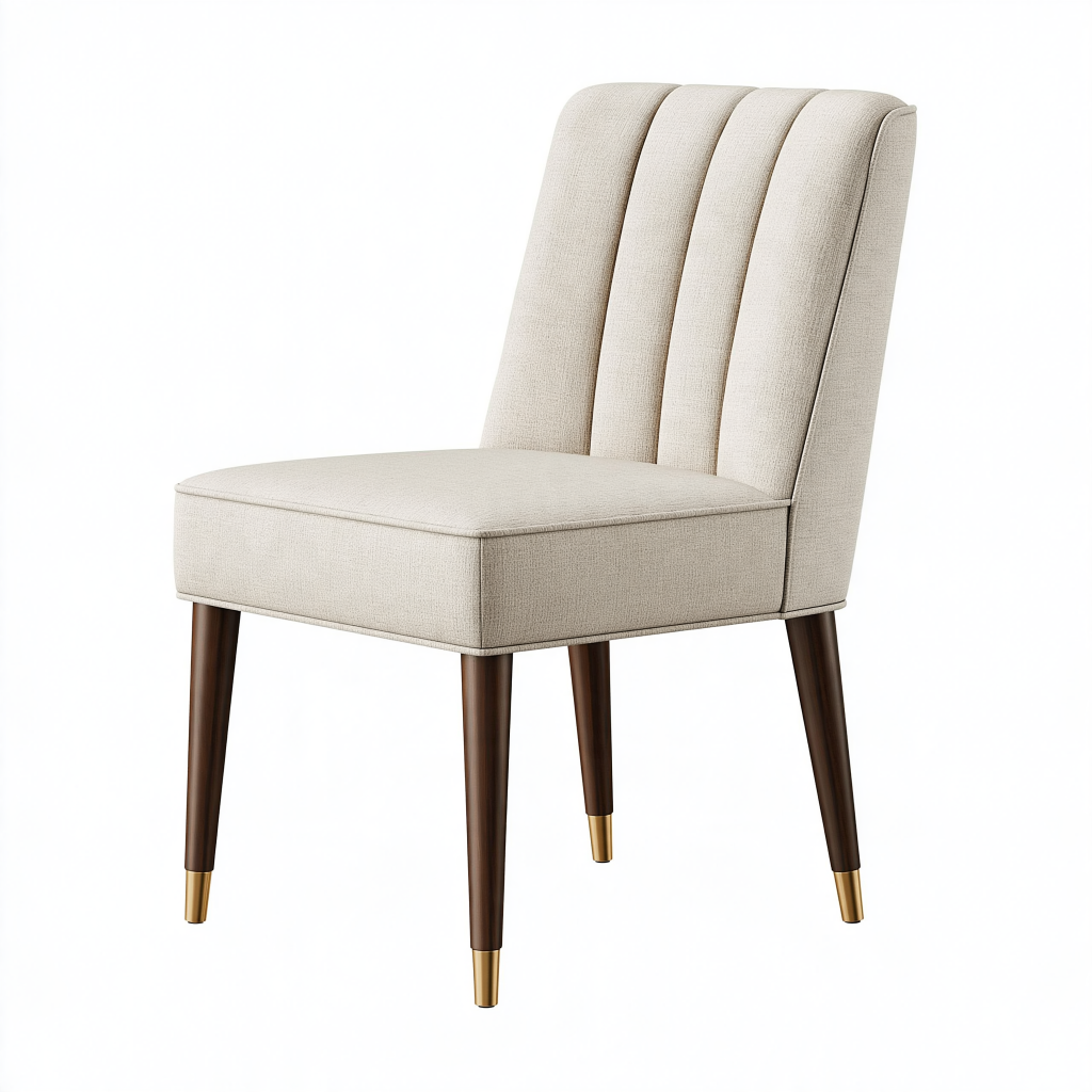Chaise de salle à manger 48 x 58 x 92 cm en tissu beige avec pieds en bois style contemporain