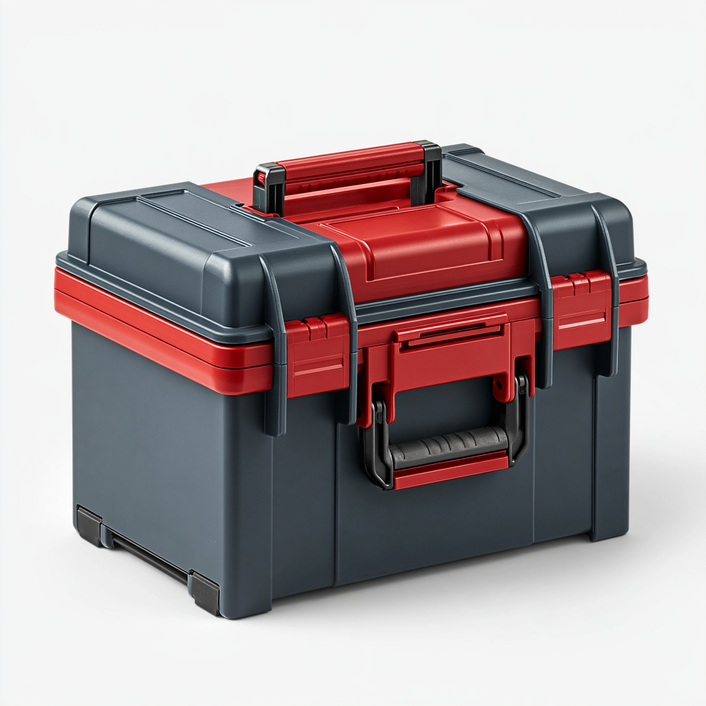 Boîte à outils 50 x 30 x 30 cm en plastique gris anthracite et rouge avec poignées de transport