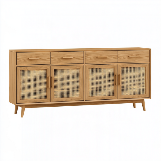 Buffet 180 x 40 x 85 cm en bois naturel avec cannage - rangement style rétro