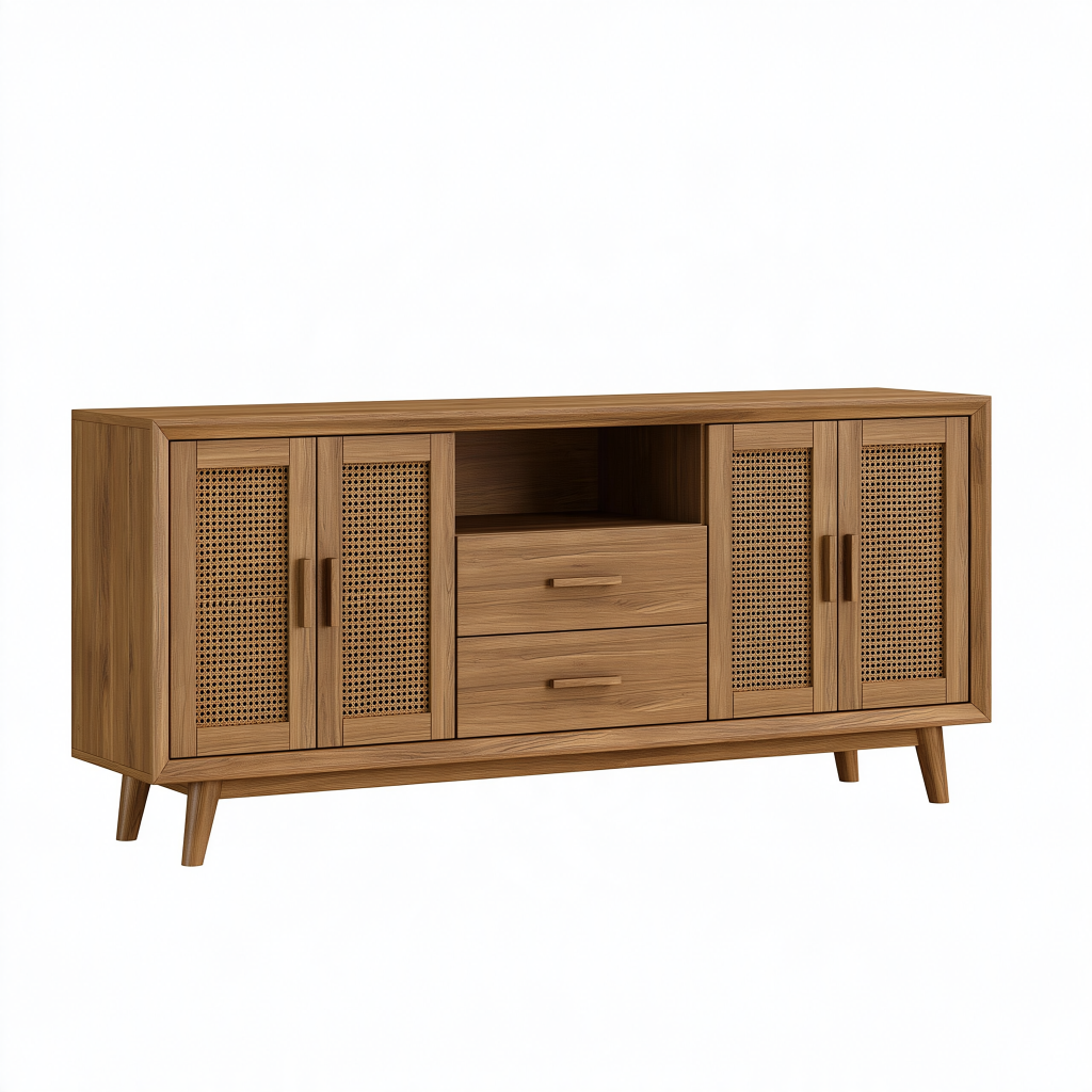 Buffet 160 x 40 x 80 cm en bois brun avec cannage style vintage