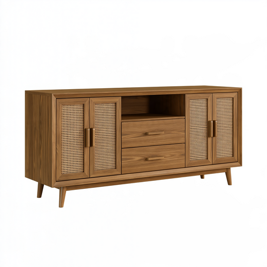 Buffet 160 x 40 x 80 cm en bois marron avec cannage - rangement style rétro