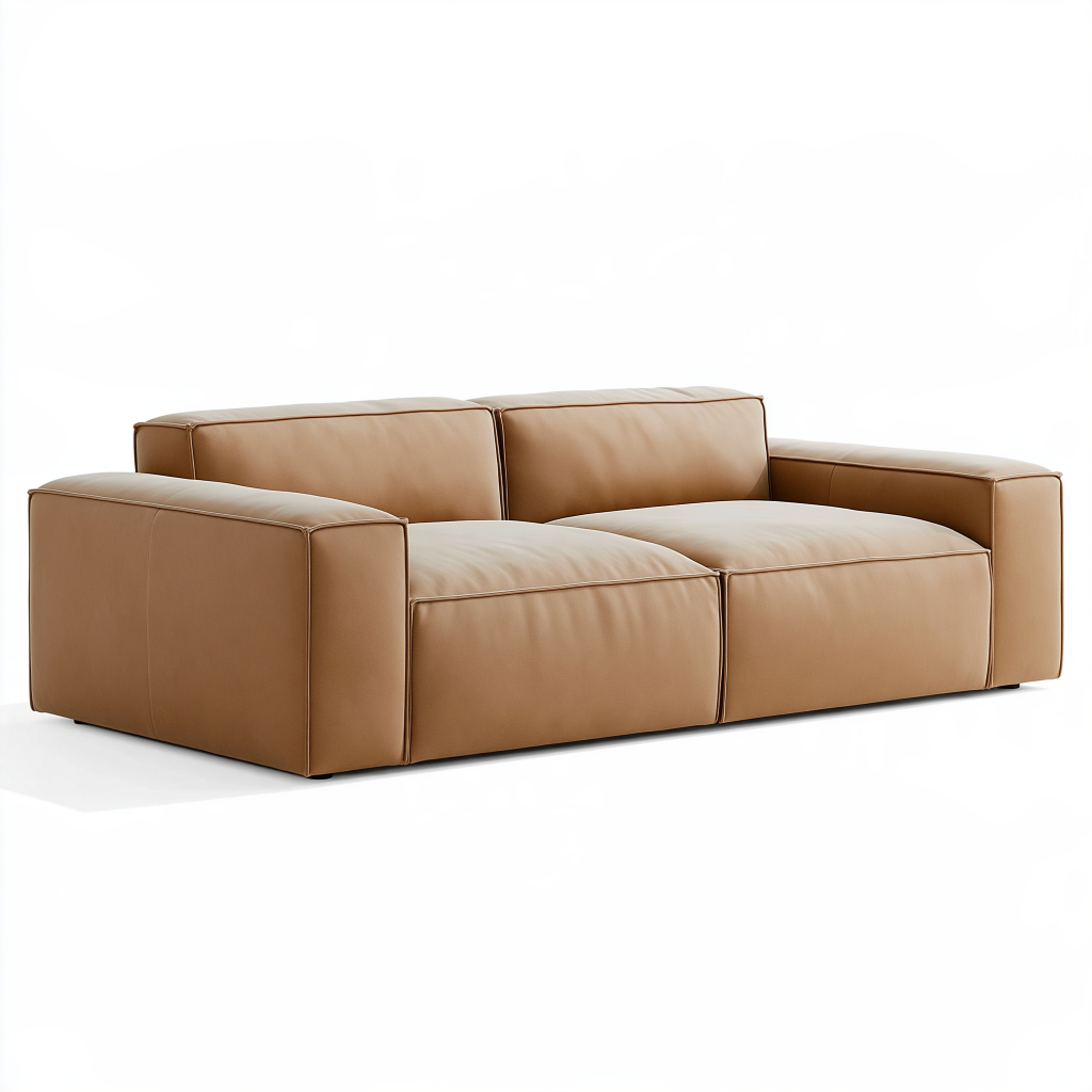Canapé droit 3 places 240 x 105 x 78 cm aspect cuir camel style contemporain