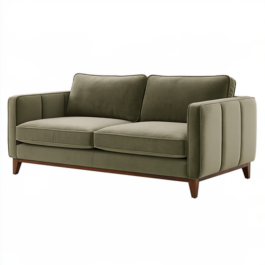 Canapé 2 places 180 cm en tissu vert olive pieds en bois style contemporain