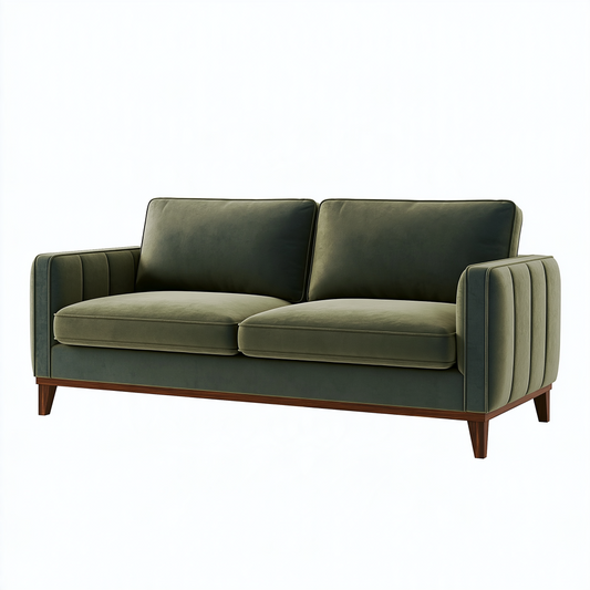Canapé 2 places 170 cm en tissu effet velours vert olive style contemporain