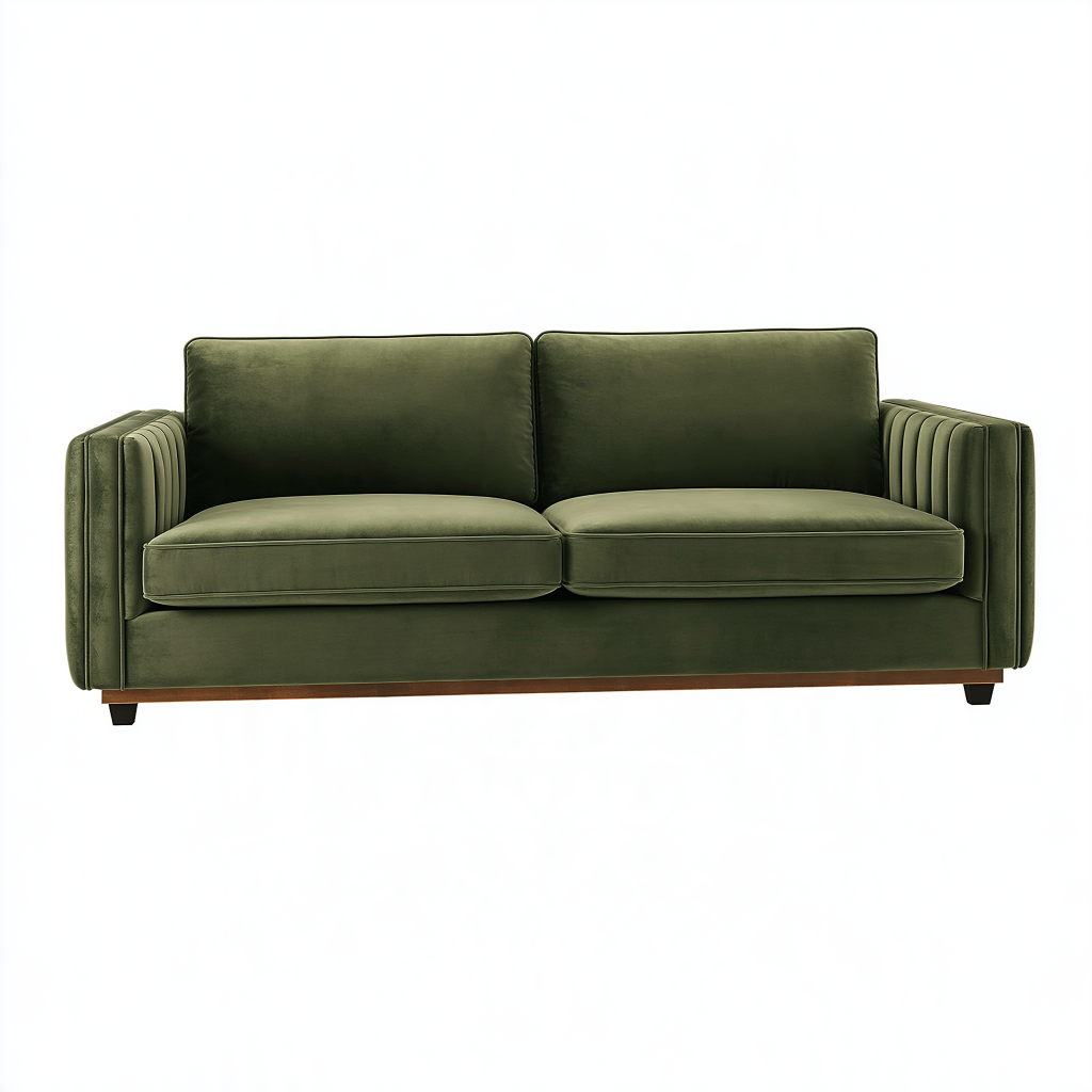 Canapé 2 places 180 x 85 x 82 cm en velours vert olive style contemporain