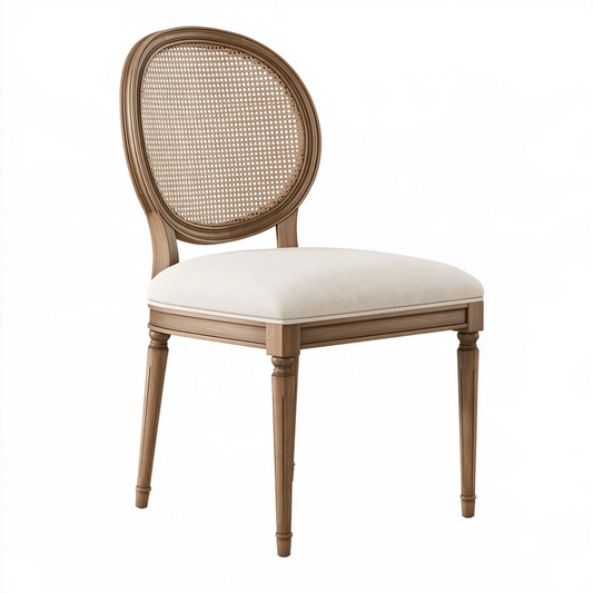 Chaise de salle à manger 50 x 58 x 97 cm bois brun cannage et tissu écru style classique