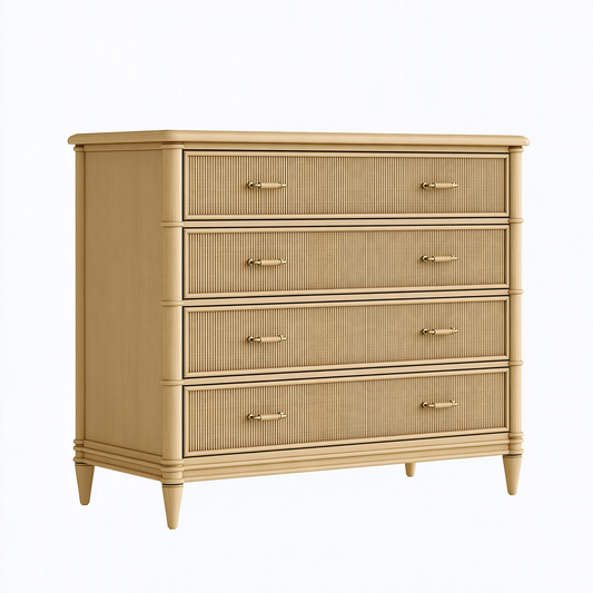 Commode 100 x 45 x 105 cm en bois beige à 4 tiroirs style classique