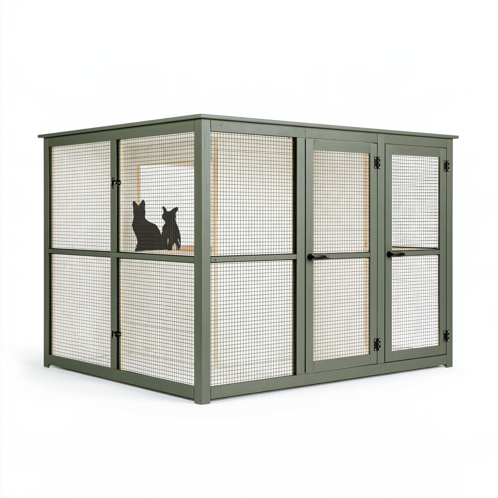 Enclos pour chat 180 x 90 x 180 cm en bois et grillage vert avec portes