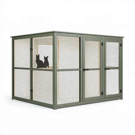 Enclos pour chat 180 x 90 x 180 cm en bois et grillage vert avec portes